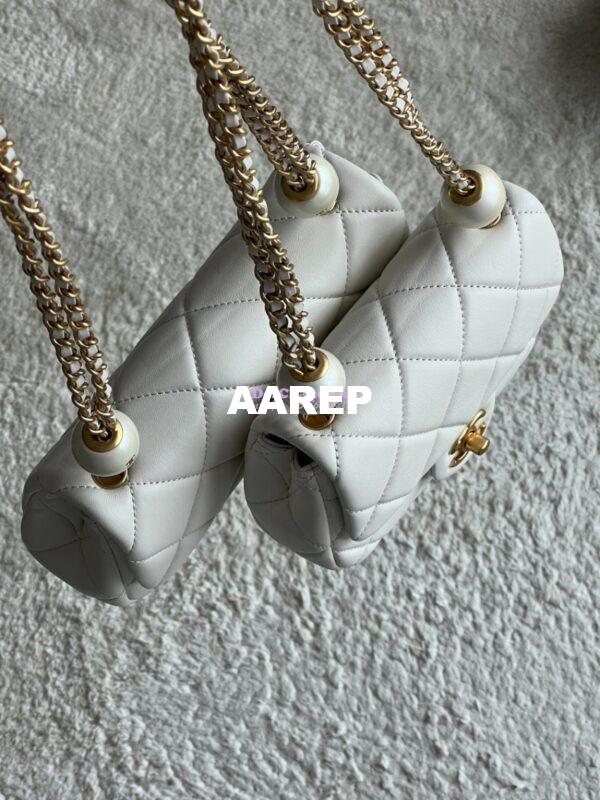 Replica Chanel Lambskin Mini Flap Bag with Pearl Charm Chain AS4868 White 2