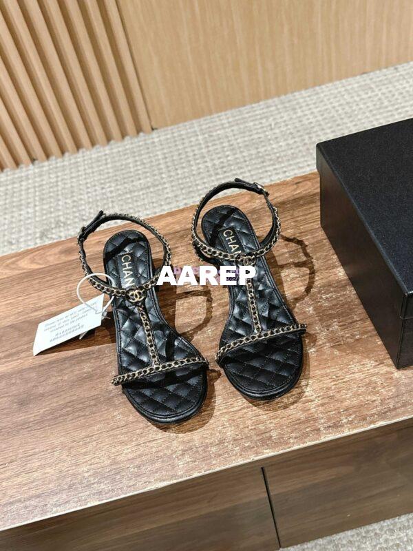 Replica Chanel SS25 Lambskin Sandals 40mm G46112 Black 3