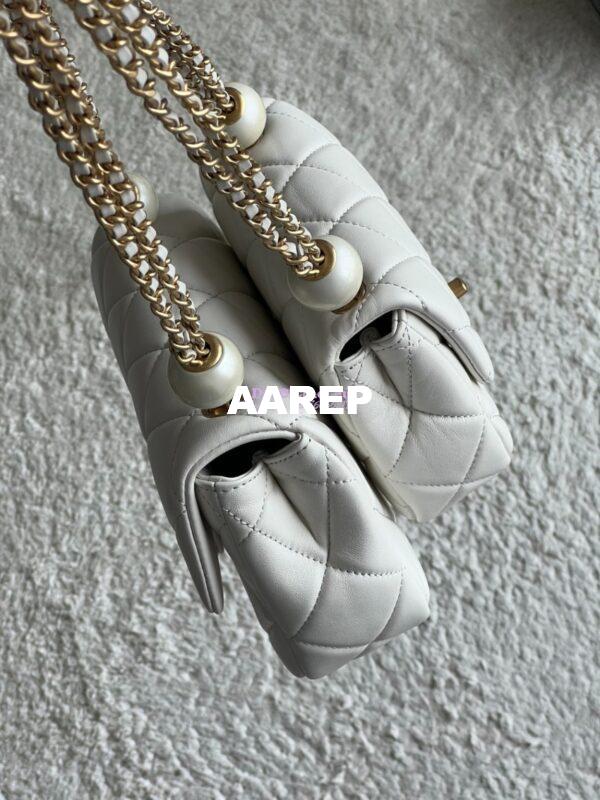 Replica Chanel Lambskin Mini Flap Bag with Pearl Charm Chain AS4868 White 3