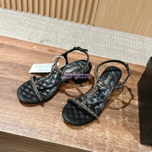 Replica Chanel SS25 Lambskin Sandals 40mm G46112 Black 2