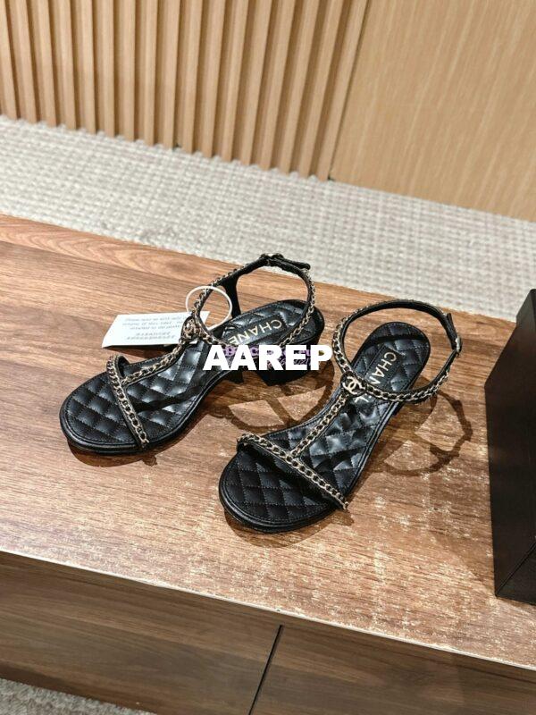 Replica Chanel SS25 Lambskin Sandals 40mm G46112 Black 4