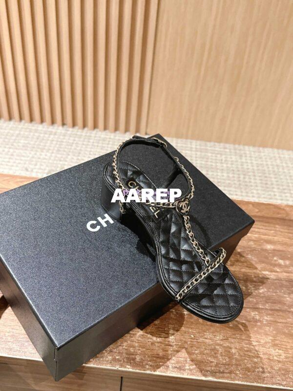 Replica Chanel SS25 Lambskin Sandals 40mm G46112 Black 5