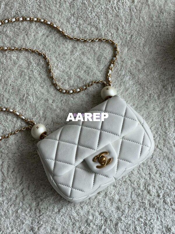 Replica Chanel Lambskin Mini Flap Bag with Pearl Charm Chain AS4868 White 4