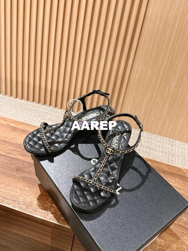 Replica Chanel SS25 Lambskin Sandals 40mm G46112 Black 6