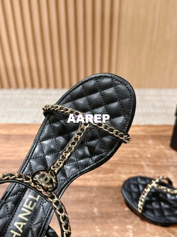 Replica Chanel SS25 Lambskin Sandals 40mm G46112 Black 8