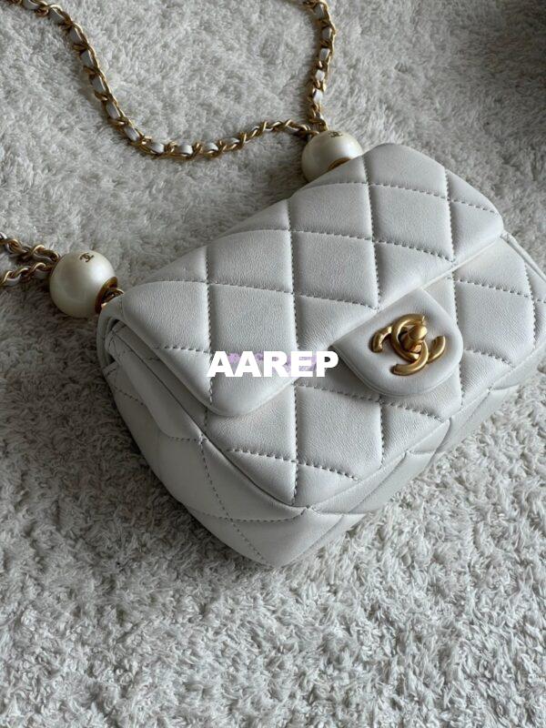 Replica Chanel Lambskin Mini Flap Bag with Pearl Charm Chain AS4868 White 8