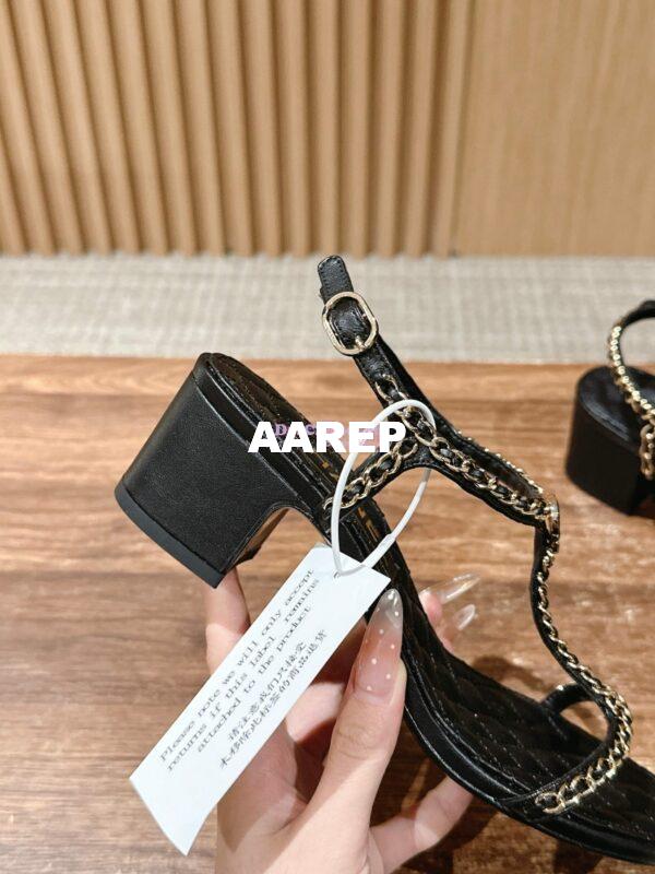 Replica Chanel SS25 Lambskin Sandals 40mm G46112 Black 10