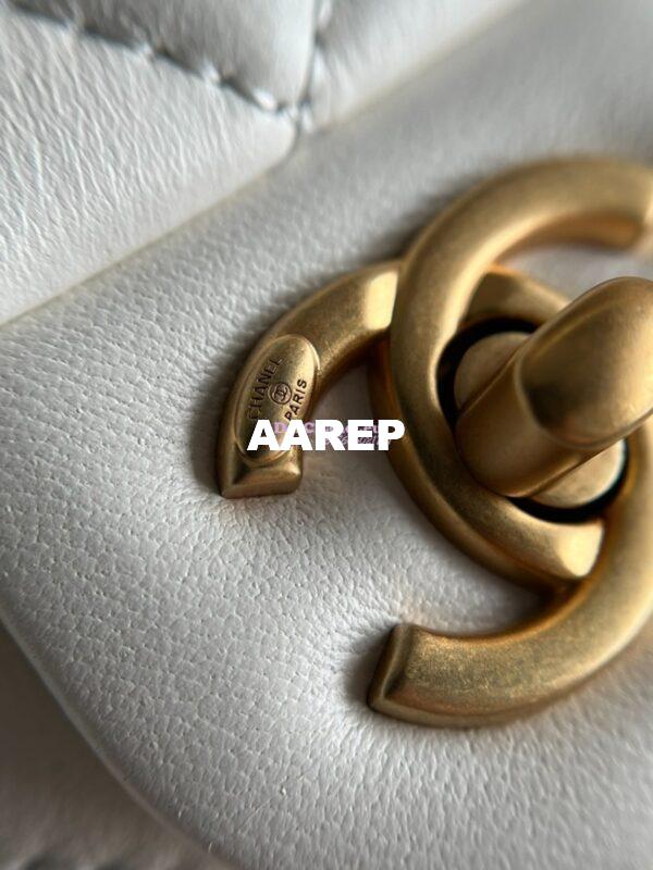 Replica Chanel Lambskin Mini Flap Bag with Pearl Charm Chain AS4868 White 10