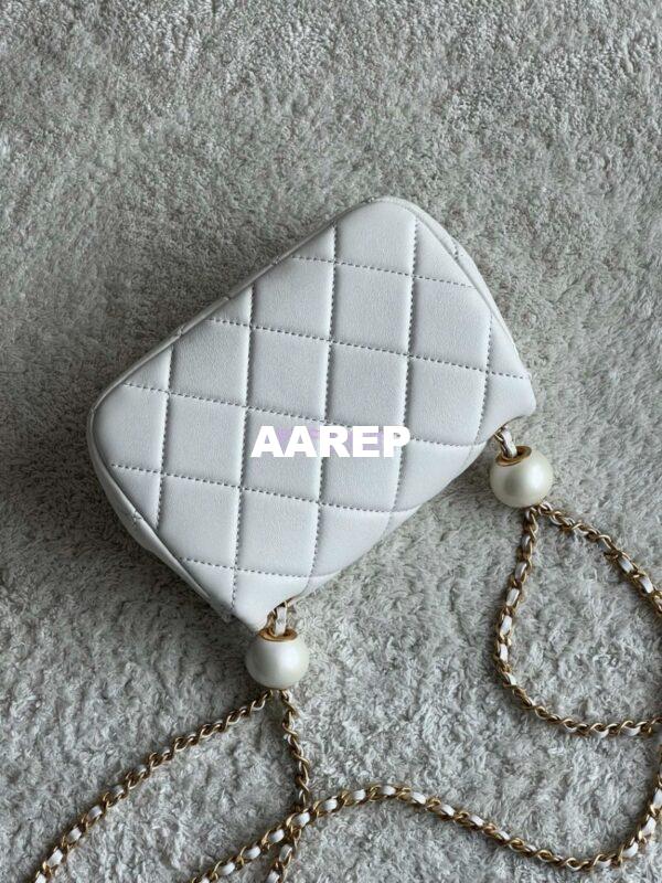 Replica Chanel Lambskin Mini Flap Bag with Pearl Charm Chain AS4868 White 12