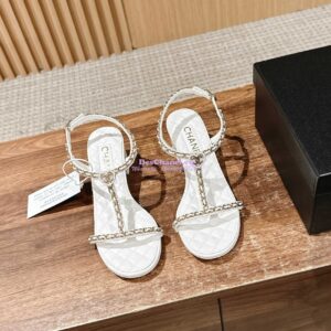 Replica Chanel SS25 Lambskin Sandals 40mm G46112 White