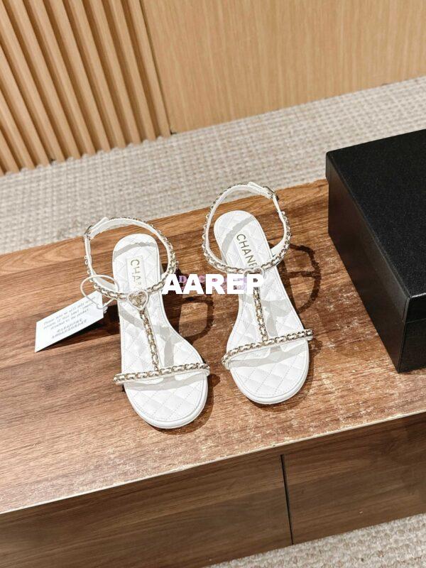 Replica Chanel SS25 Lambskin Sandals 40mm G46112 White 3