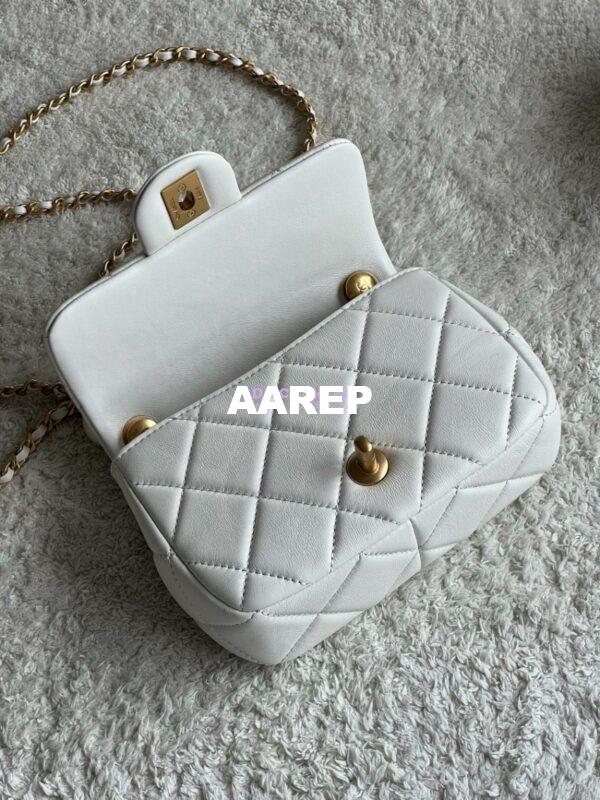 Replica Chanel Lambskin Mini Flap Bag with Pearl Charm Chain AS4868 White 13