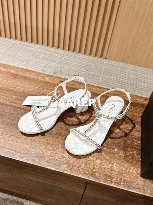 Replica Chanel SS25 Lambskin Sandals 40mm G46112 White 4
