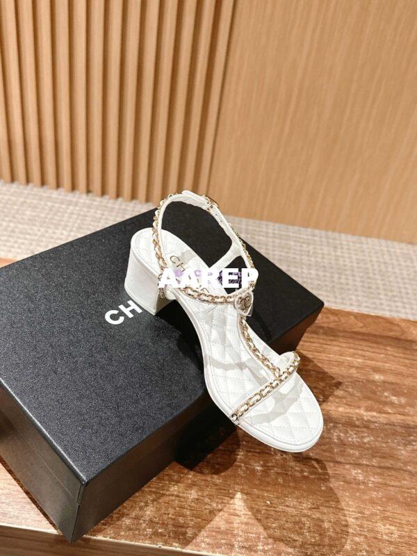 Replica Chanel SS25 Lambskin Sandals 40mm G46112 White 5