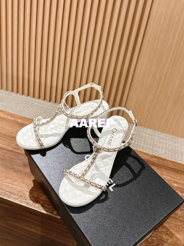 Replica Chanel SS25 Lambskin Sandals 40mm G46112 White 6