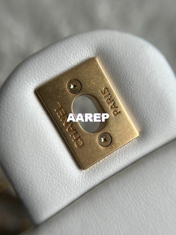 Replica Chanel Lambskin Mini Flap Bag with Pearl Charm Chain AS4868 White 18