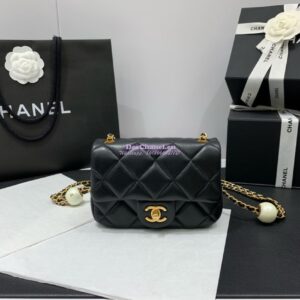 Replica Chanel Lambskin Mini Flap Bag with Pearl Charm Chain AS4868 Black