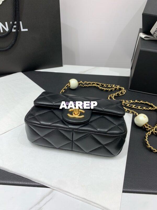 Replica Chanel Lambskin Mini Flap Bag with Pearl Charm Chain AS4868 Black 3