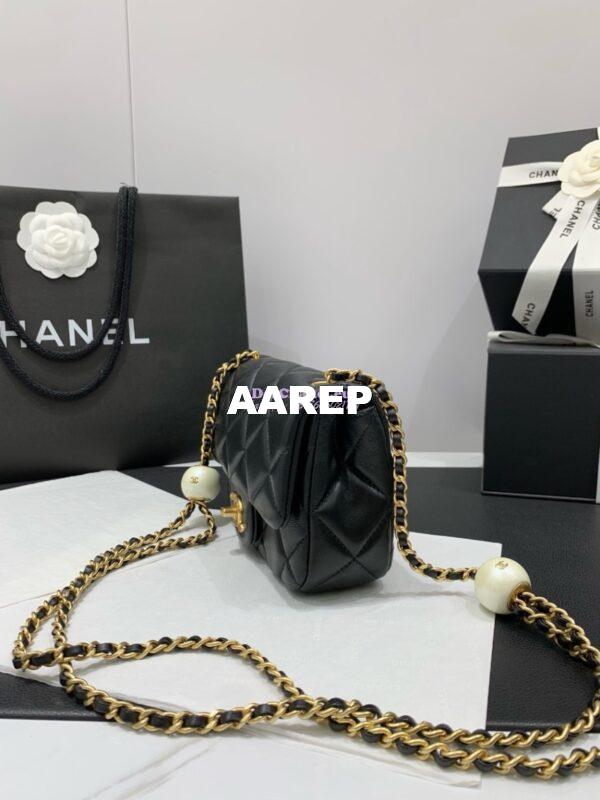 Replica Chanel Lambskin Mini Flap Bag with Pearl Charm Chain AS4868 Black 4