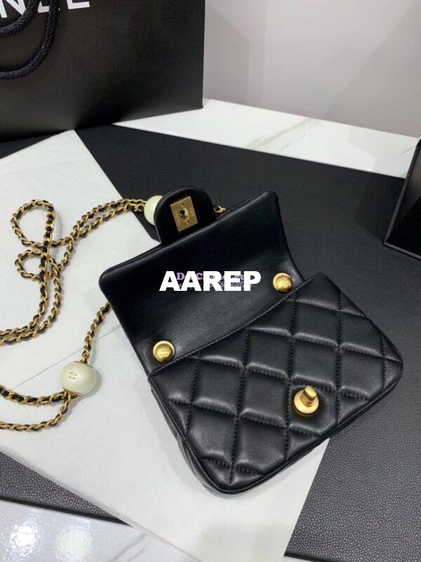 Replica Chanel Lambskin Mini Flap Bag with Pearl Charm Chain AS4868 Black 7