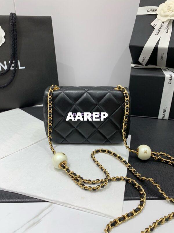 Replica Chanel Lambskin Mini Flap Bag with Pearl Charm Chain AS4868 Black 8