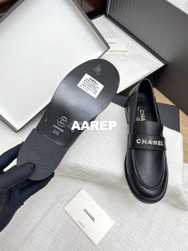 Replica Chanel 25SS Logo Rhinestones Calfskin Moccasins Loafer G37433 Black 4