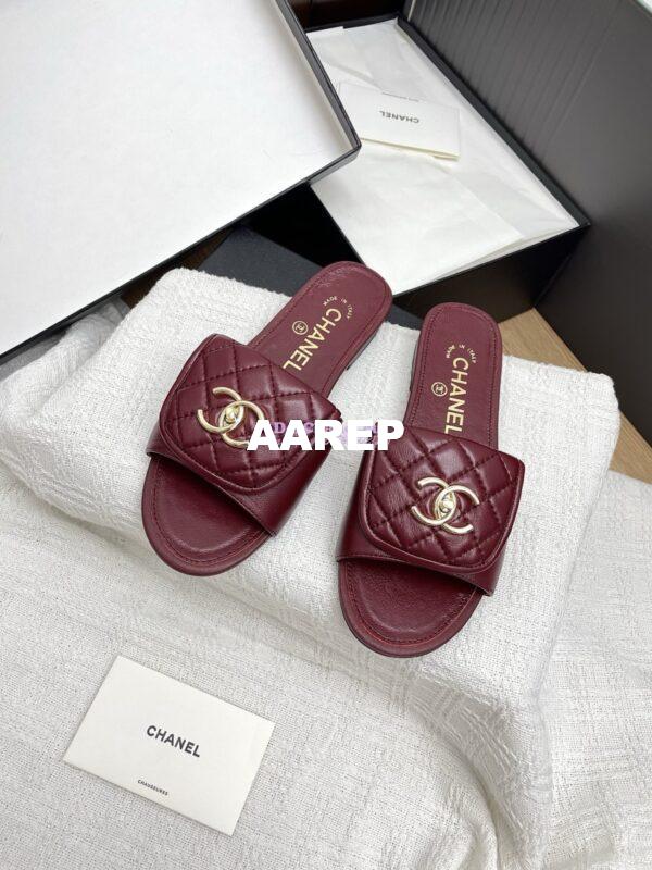 Replica Chanel 25P Quilted Lambskin CC Lock Logo Sandals G46119 Burgundy 3