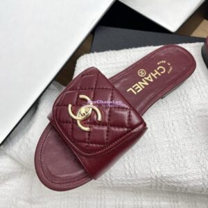 Replica Chanel 25P Quilted Lambskin CC Lock Logo Sandals G46119 Burgundy 2