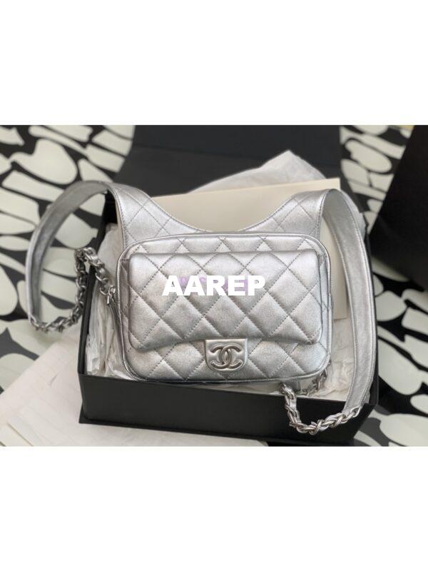 Replica Chanel 24P Limited Edition Metallic Lambskin Backpack AS4621 Silver 4