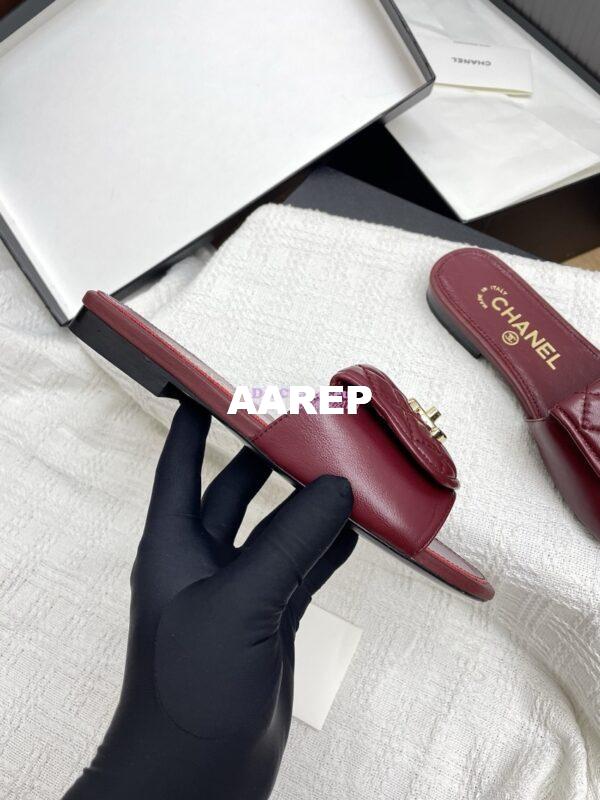 Replica Chanel 25P Quilted Lambskin CC Lock Logo Sandals G46119 Burgundy 8