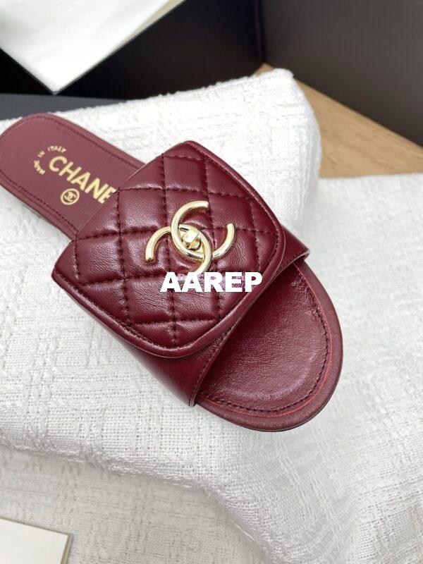 Replica Chanel 25P Quilted Lambskin CC Lock Logo Sandals G46119 Burgundy 10