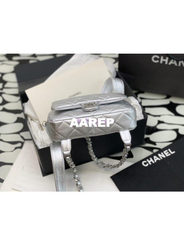 Replica Chanel 24P Limited Edition Metallic Lambskin Backpack AS4621 Silver 11