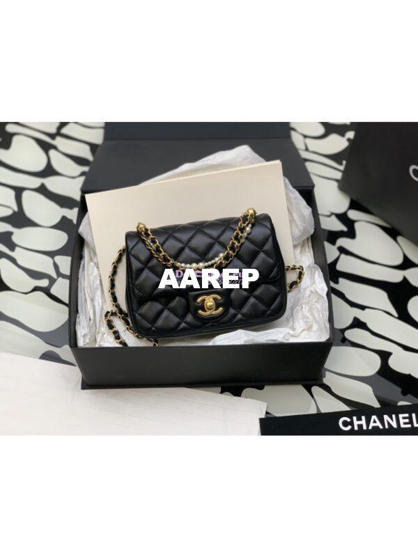 Replica Chanel 24P Seasonal Mini Flap Bag with Pearl Top Handle Chain AS4385 Black 3