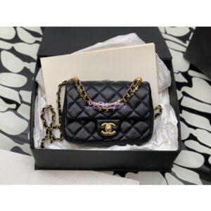 Replica Chanel 24P Seasonal Mini Flap Bag with Pearl Top Handle Chain AS4385 Black 2