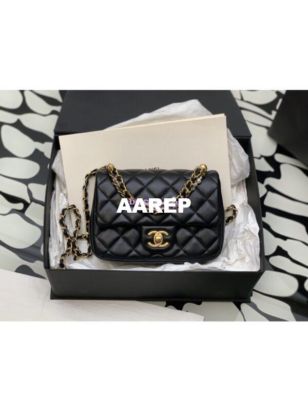 Replica Chanel 24P Seasonal Mini Flap Bag with Pearl Top Handle Chain AS4385 Black 4