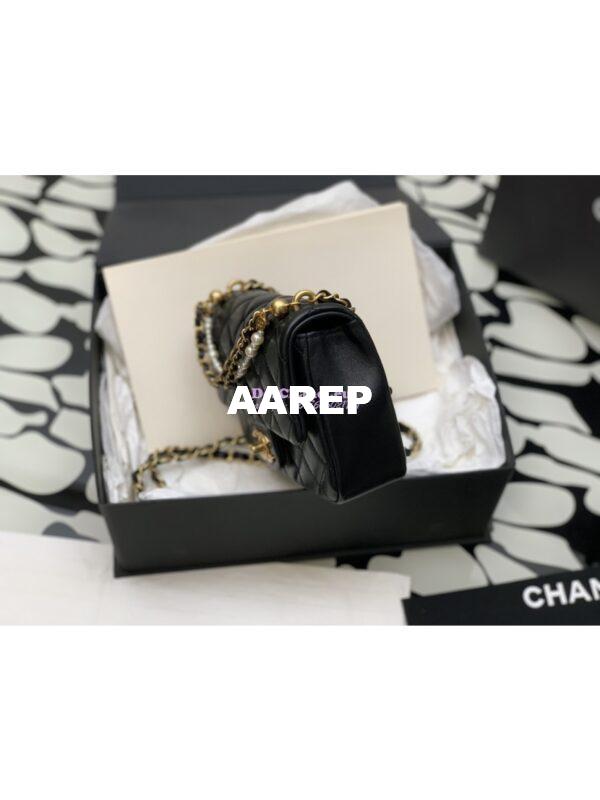 Replica Chanel 24P Seasonal Mini Flap Bag with Pearl Top Handle Chain AS4385 Black 5