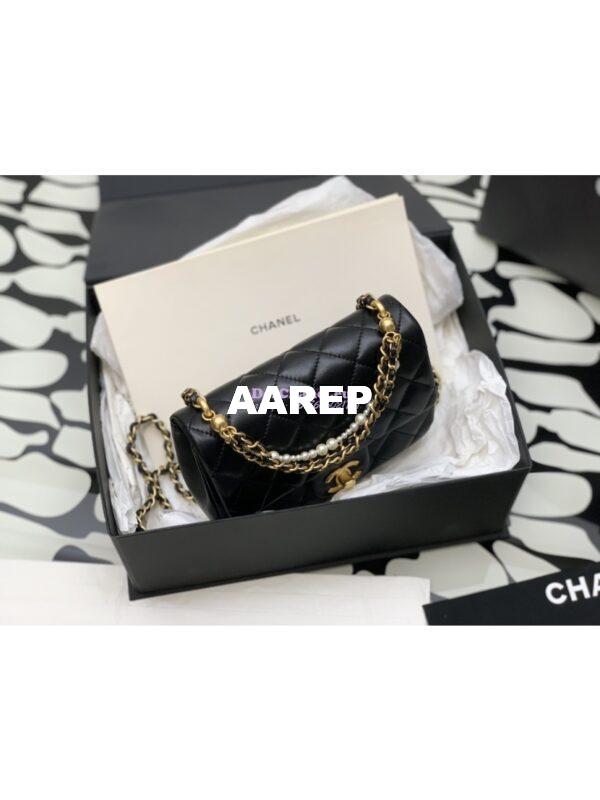 Replica Chanel 24P Seasonal Mini Flap Bag with Pearl Top Handle Chain AS4385 Black 6