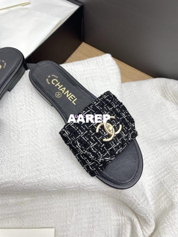Replica Chanel 25P Tweed CC Lock Logo Sandals G46119 Black 5