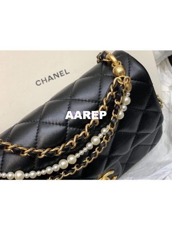 Replica Chanel 24P Seasonal Mini Flap Bag with Pearl Top Handle Chain AS4385 Black 7