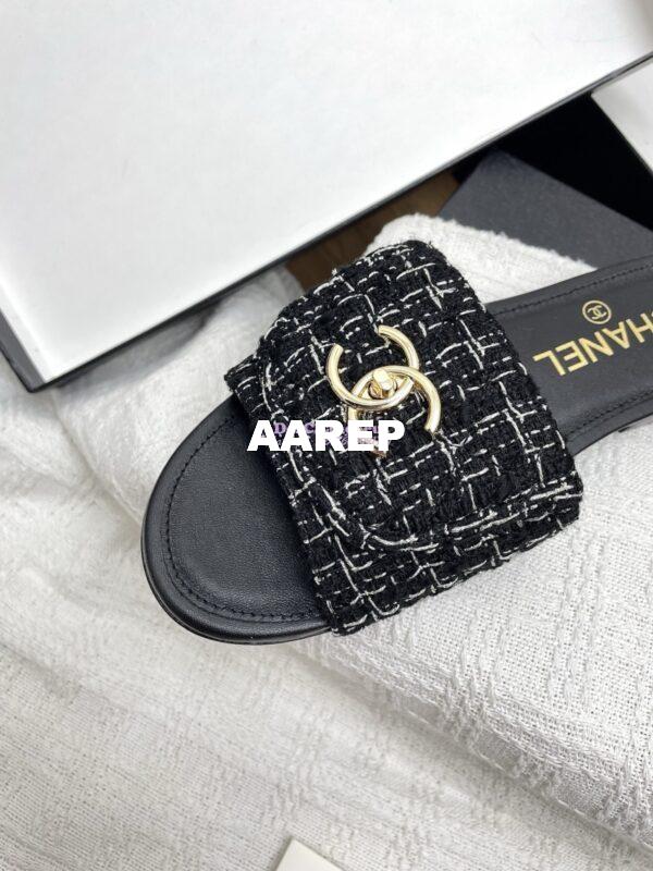 Replica Chanel 25P Tweed CC Lock Logo Sandals G46119 Black 6