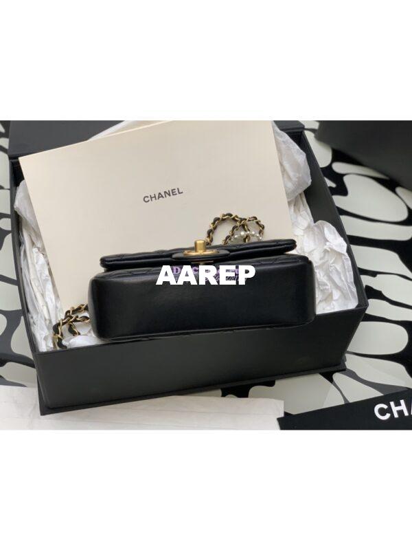 Replica Chanel 24P Seasonal Mini Flap Bag with Pearl Top Handle Chain AS4385 Black 11