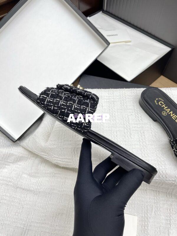 Replica Chanel 25P Tweed CC Lock Logo Sandals G46119 Black 10