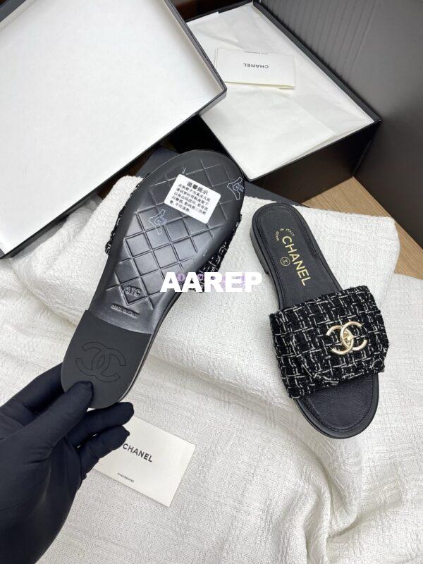 Replica Chanel 25P Tweed CC Lock Logo Sandals G46119 Black 11