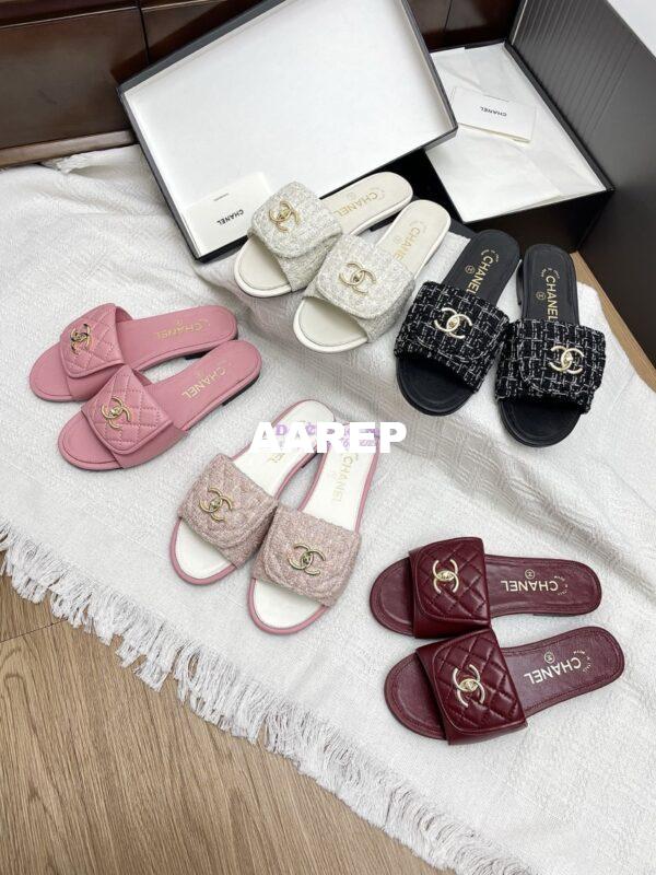 Replica Chanel 25P Tweed CC Lock Logo Sandals G46119 Black 12