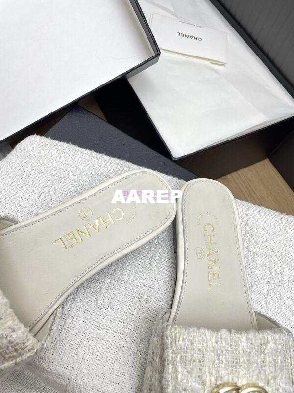 Replica Chanel 25P Tweed CC Lock Logo Sandals G46119 Ivory 5