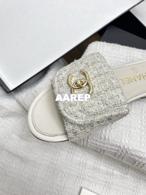 Replica Chanel 25P Tweed CC Lock Logo Sandals G46119 Ivory 7