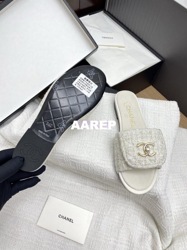 Replica Chanel 25P Tweed CC Lock Logo Sandals G46119 Ivory 8