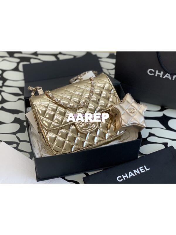 Replica Chanel Backpack & Star Coin Purse in Mirror Calfskin AS4649 Gold