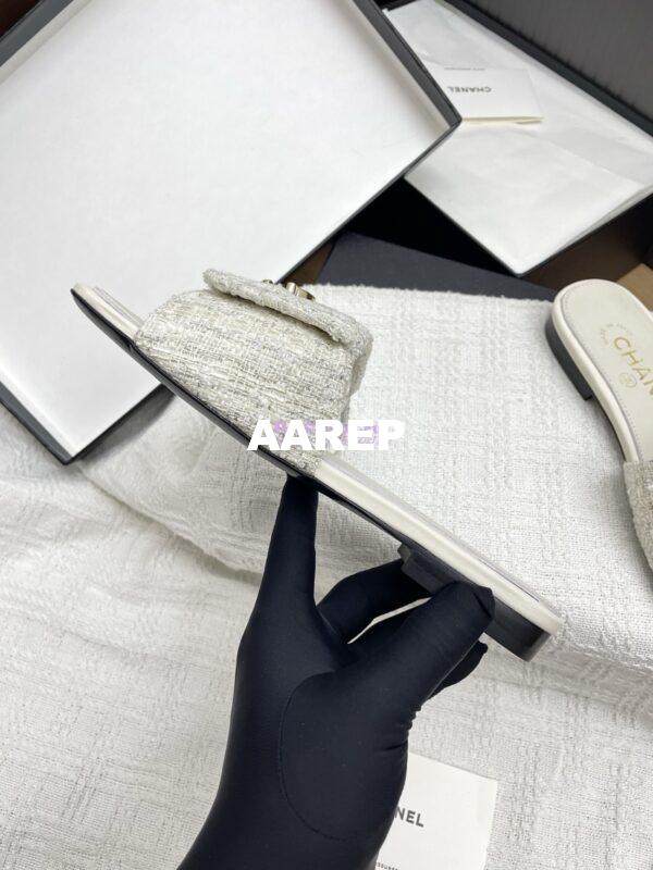 Replica Chanel 25P Tweed CC Lock Logo Sandals G46119 Ivory 10