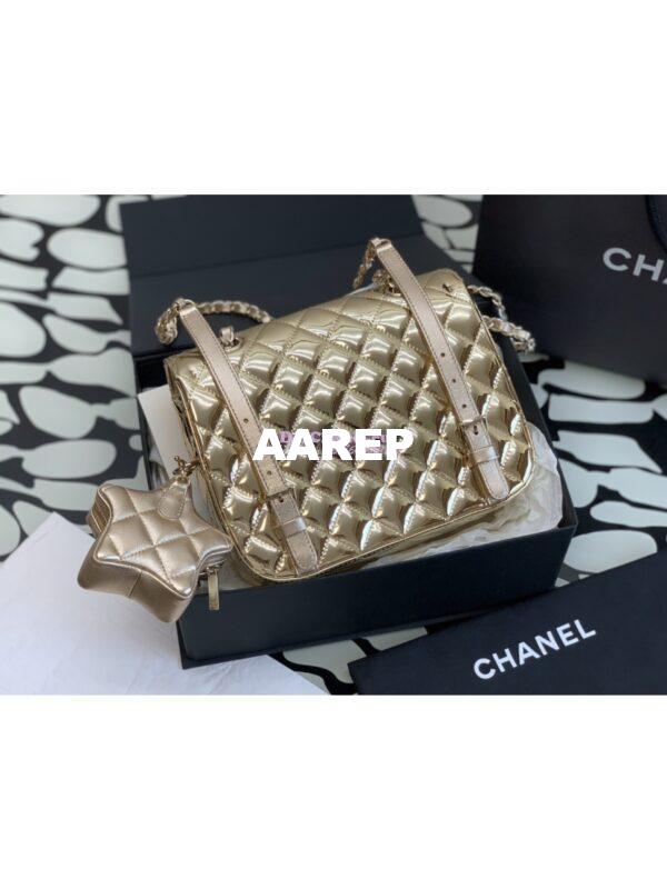 Replica Chanel Backpack & Star Coin Purse in Mirror Calfskin AS4649 Gold 5